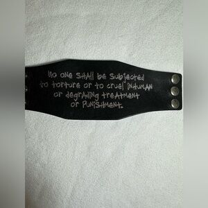Black Leather‎ Cuff Bracelet – Human Rights Quote (Article 5) – Unisex